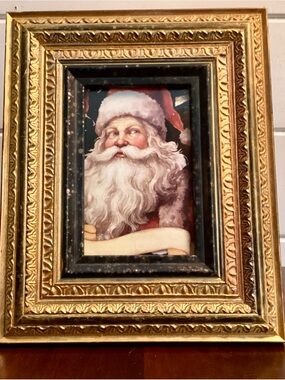 Classic Gold Framed Santa Claus Art - Gold